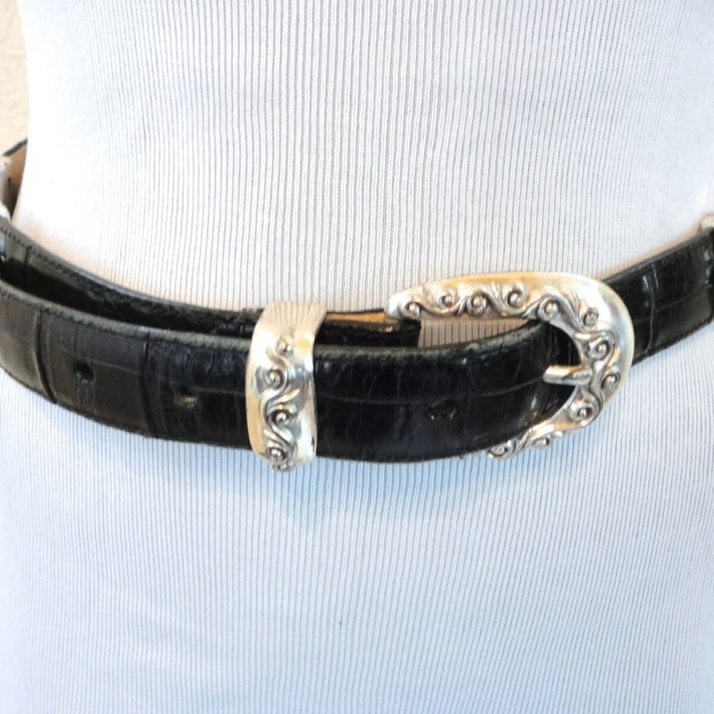 Vintage Brighton Black LEATHER w/Silver Hardware Buckle / Side Attachmen…